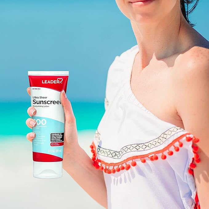 Leader Travel Sunscreen SPF 100+, Ultra Sheer Dry-Touch Water Resistant and Non-Greasy Lotion with Broad Spectrum SPF 100+, 3 Fl Oz (3)