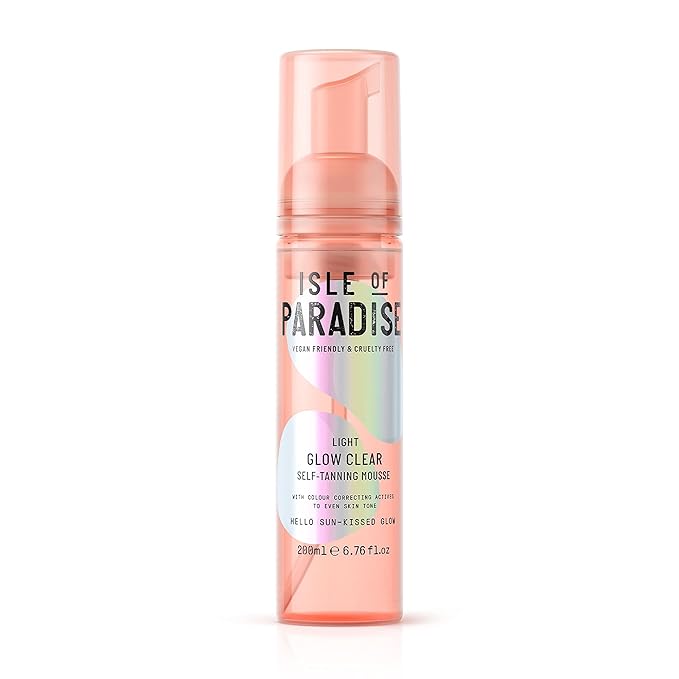 Isle of Paradise Glow Clear Self Tanning Mousse, Light (Sunkissed Glow) - Brightening and Color Correcting Tanning Foam, Vegan and Cruelty Free, 6.76 Fl Oz