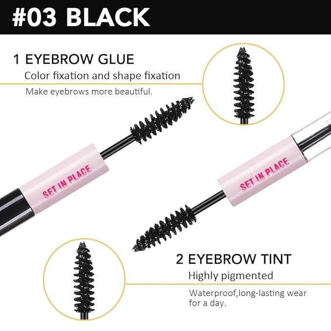 evpct 2-in-1 Tinted Brow Gel & Clear Brow Setting Glue Eyebrow Gel Kit - Strong Hold 24HR Waterproof Smudgeproof Eyebrow Makeup for Natural Soft Full Brows, Brows Enhancer Mascara Makeup - Black