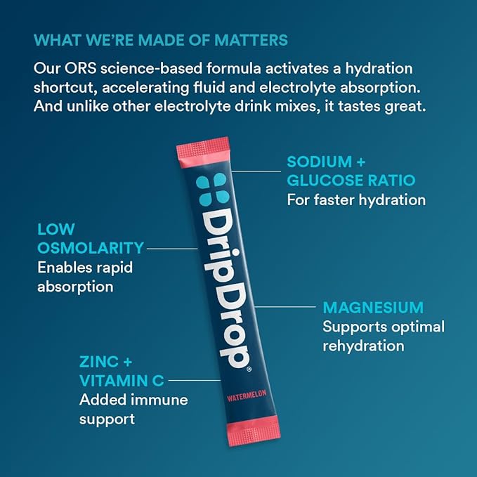 DripDrop Hydration Packets - Bold Variety Pack - Single Serve Electrolytes Powder Drink Mix - Watermelon, Berry, Lemon, Orange - Non-GMO, Gluten Free, Vegan - 32 Sticks