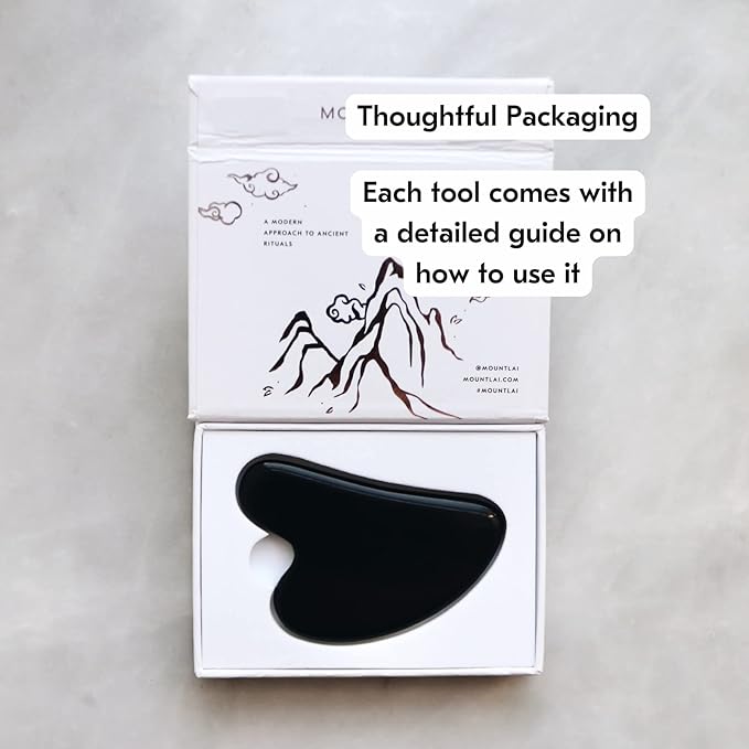 Mount Lai Obsidian Gua Sha Facial Tool – The Stone of Transformation – 100% Genuine Black Obsidian Stone Face Sculpting Tool for Lymphatic Drainage, Puffiness Reduction & Jaw Tension Relief