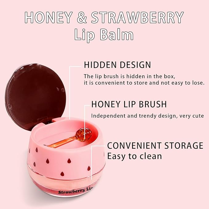 2 PCS Bee Lip Balm Honey Pot, Honey & Strawberry Lip Mask Overnight Propolis Moisturizing Lip Balm Hydrating Prevention Dry and Crack Lip Scrubs Exfoliator Lip Wrinkle Care (Honey&Strawberry)