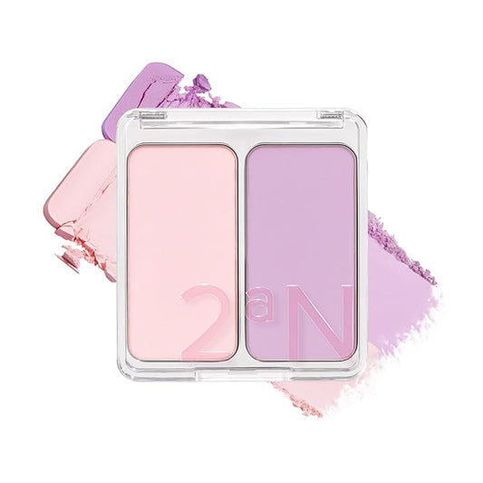 2aN Dual Color Face Blusher, Buildable & Blendable Cheek Color, Powder Blush, Korean Beauty (01 Cotton Candy Violet, 1.5 oz)