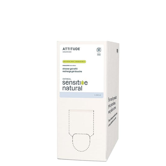 ATTITUDE Body Wash for Sensitive Skin, EWG Verified Shower Gel, Soothing Oat, Dermatologically Tested, Plant and Mineral-Based, Vegan Personal Care, Unscented, Bulk Refill, 67.6 Fl Oz