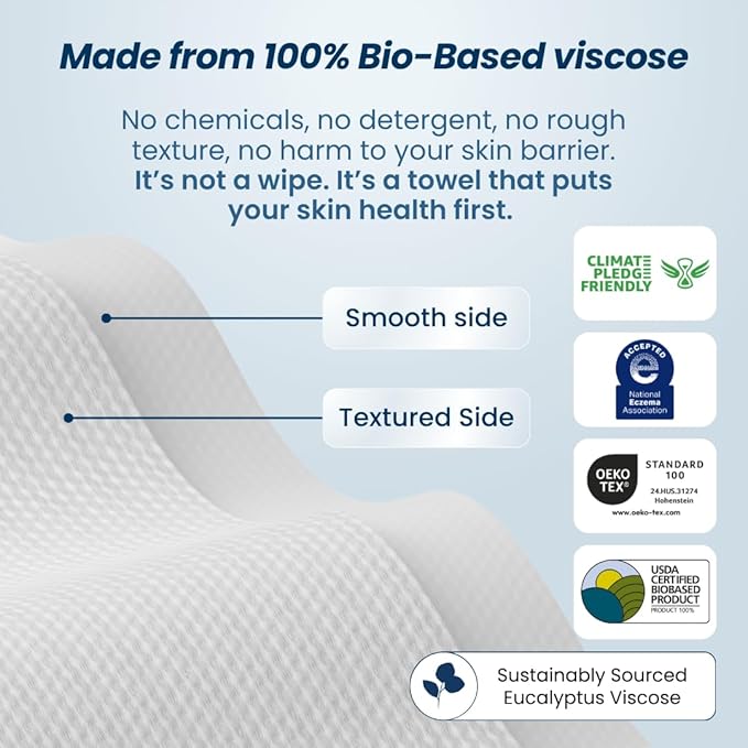 Clean Skin Club Clean Towels XL™ Supreme, 100% USDA Biobased Dermatologist Approved Face Towel, Gentle Exfoliation, Disposable Facial Washcloth, Makeup Remover Dry Wipes, 50 Count