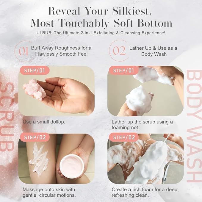 ULRUB Body Scrub 460g Perfumed Scrub Dark Spots Intimate Areas Knees Arms Dead Skin Cells Elbows Heels CICA Extract Placenta Vitamin C Body Smoother Gift CHURACOS Japan For Women ULRUB ulrub