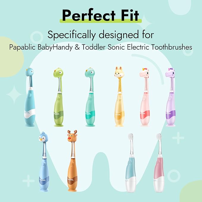 Papablic Replacement Toothbrush Heads - 4 Count | Compatible BabyHandy & Toddler Sonic Electric Toothbrushes (18-36 Months)