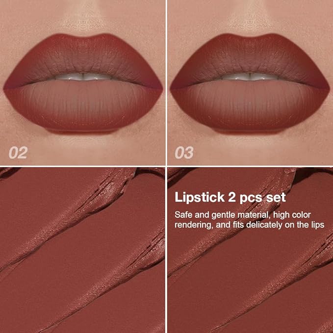 BINGBRUSH 2-in-1 Gradient Lip Liner & Lipstick Combo,2Pcs Matte Longwear Waterproof Lip Pencil with Cone Tip,Smudge Proof Crayon for Flawless Ombre Contour,Women's Long Lasting Makeup Set(02#&03)
