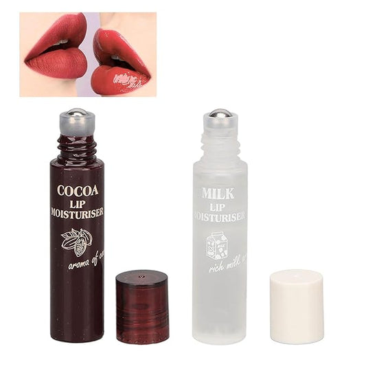 2pcs Lip Balm, Cocoa Bean Lip Oil, Milk Lip Oil, Hydrating Nourishing Roll On Lip Gloss Roll On Design Overlay Different Aroma