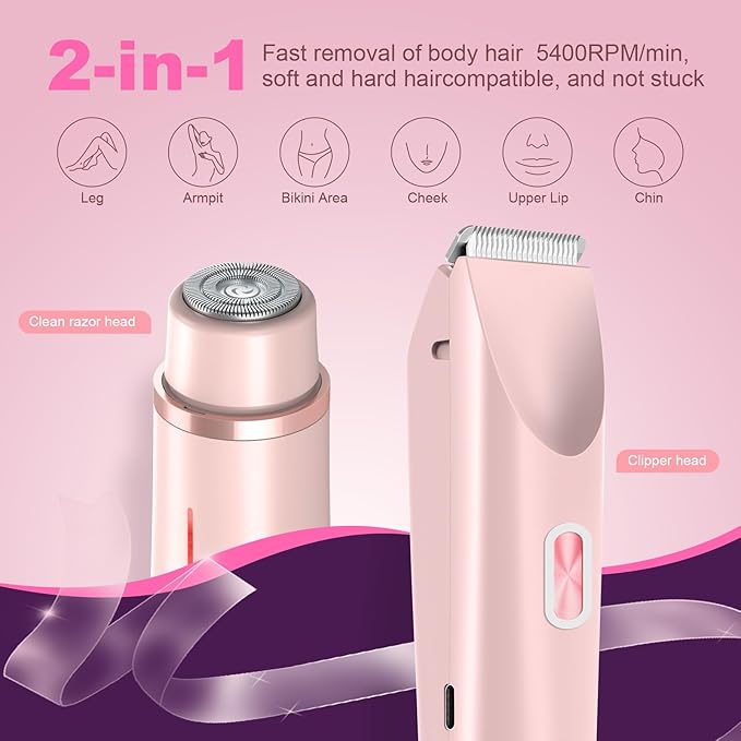2025 New Bikini Trimmer for Women,Dermave Bikini Shaver,2-in-1 Electric Razors for Women(Pink)
