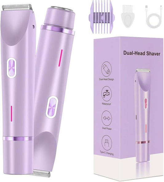 Dermave Bikini Shaver,2025 New Dual Head Shaver Women, 2 in 1 Wet & Dry Waterproof Electric Bikini Trimmer for Women,Purple