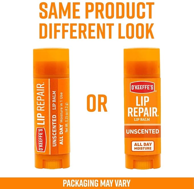 O'Keeffe's Unscented Lip Repair Lip Balm for Dry, Cracked Lips, Stick, (Pack of 5)