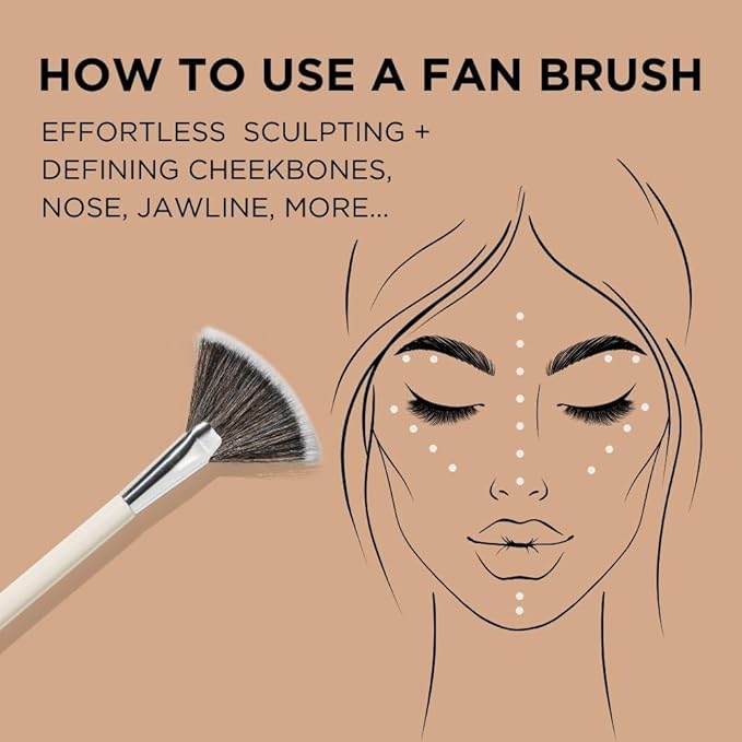 HALEYS Fan Brush VEGAN+CRUELTY-FREE, Sustainable Wood, Vegan Bristles for Airbrushed Finish, For highlighter application, Streak-free, Perfect Blending, Blurs, Smooths with Control