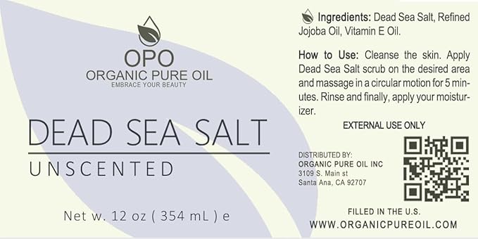 OPO Dead Sea Salt Scrub 12 oz Unscented Pure Natural with Light Unscented Vitamin E Jojoba Exfoliating Face Body Soft Smooth Fresh Skin Hydrating Moisturizing Revitalizing