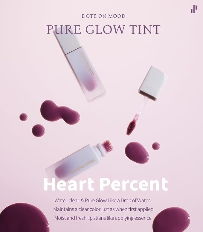 Heart Percent Dote On Mood Pure Glow Tint, Watery & Lightweight Moisturizing Lip Stain Long Lasting Liquid Lipstick 6.8g, #15. Viva Plum