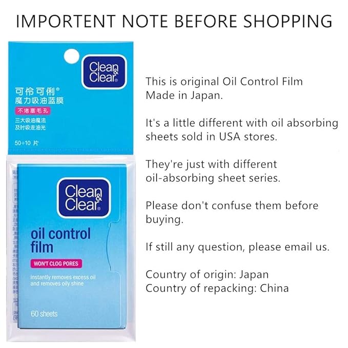 Premium Oil Control Film,Same Series with Clean&Clear Oil Absorbing Sheets,180Sheets/3Pack Larger Oil Blotting Sheets for Face,Makeup Friendly High-performance Handy Face Blotting Paper for Oily Skin