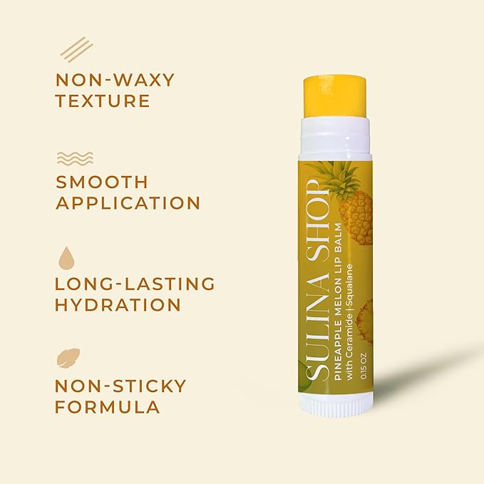 Pineapple Melon Lip Balm Hydrating & Nourishing Lip Moisturizer with Squalane, Castor Oil, Castor Oil, and Vitamin E, Smooth Application, Lip Care, Barrier Protection, Non-Waxy, Refreshing Scent