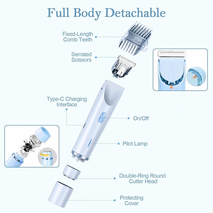 Dermave Bikini Shaver 2.0, 2025 New Glow Aura Bikini Trimmer for Women, 2 in 1 Dual Head Electric Razors for Women, IPX7 Waterproof Wet & Dry Electric Shaver, Rechargeable Portable Body Shaver (Blue)