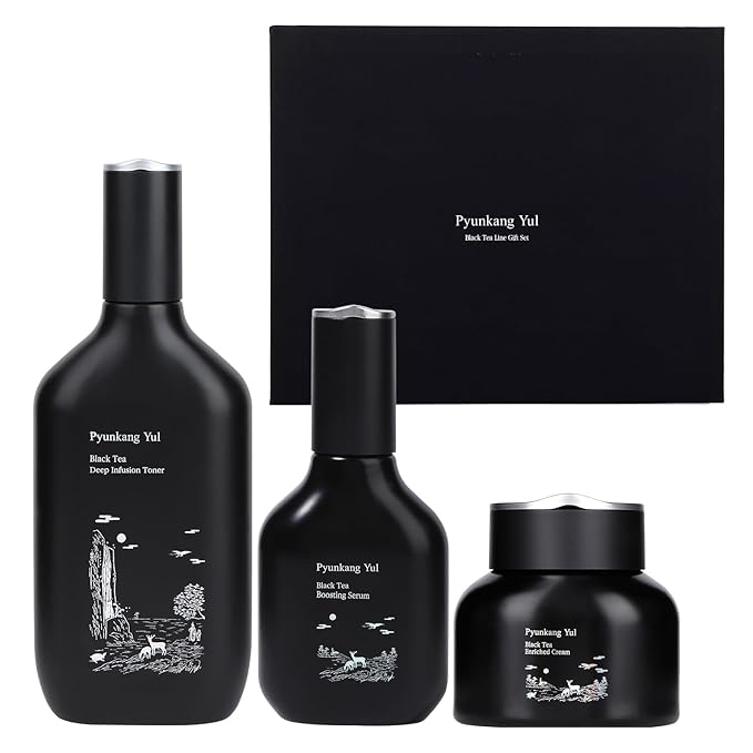 Pyunkang Yul PKY Black Tea Line Gift Box Set, Deep Nurishment for Anti-aging, Rich Moisture Toner, Revitalizing Serum & Nourishing Cream, Zero-Irritation (3-item set)