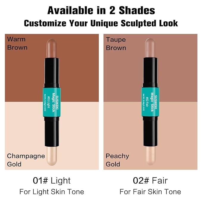 Contour Stick, 2Pcs Dual-Ended Highlighter Makeup Pen & + 02#)