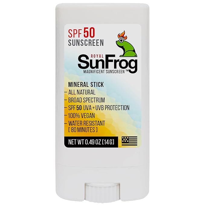Royal SunFrog | All Natural SPF-50 Sunscreen Mineral Stick | 100% Vegan, Broad Spectrum UVA + UVB, Roll On Sunscreen Stick for Face & Body (0.49oz/14g)