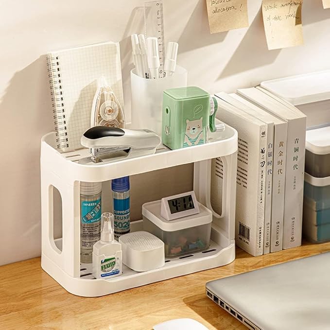 2PCS Kitchen Spice Rack or Bathroom Countertop Organizer, 2-Tier Desk Organizers，Mail Holder for Office Desk Organization, Gift for Teachers, Classmates, and Friends,White