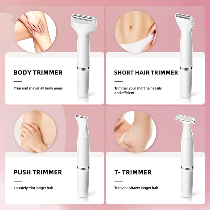 7-in-1 Electric Razor for Women - Painless Facial Hair Removal & Bikini Trimmer, Nose Eyebrow Pubic Hair Shaver with Replaceable Razors, Waterproof Women's Grooming Kit & Electric Shaver