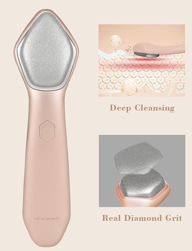 NEWDERMO Microdermabrasion Machine Pro, Large Diamond Electric Microdermabrasion Wand Tool With 3 Levels Frequency for Face Body Exfoliate Skin Care (Pink)
