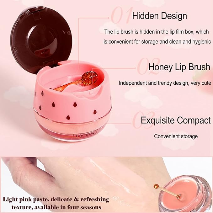 2PCS Strawberry Sleeping Lip Mask,Bee Lip Wrinkle