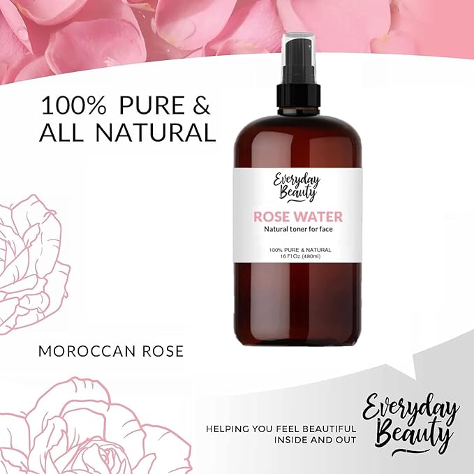 Rose Water Facial Toner - 16oz Bulk Alcohol-Free Vegan All Natural Refreshing for Face and Hair - Uplifts, Calming & Soothing for All Skin Types