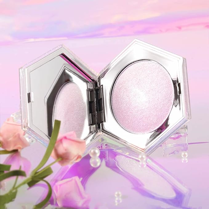 Purple Pink Shimmer Highlighter Highlight Makeup Contour Powder Palette， Face Illuminator Highlighter, Blush and Makeup Highlighter Bronzer Palette Highlighter+Makeup iluminadores Illuminator Make Up (Pink)