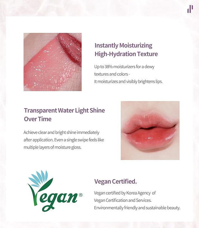 Heart Percent Dote On Mood Pure Glow Tint, Watery & Lightweight Moisturizing Lip Stain Long Lasting Liquid Lipstick 6.8g, #10. Fuchsia Pink