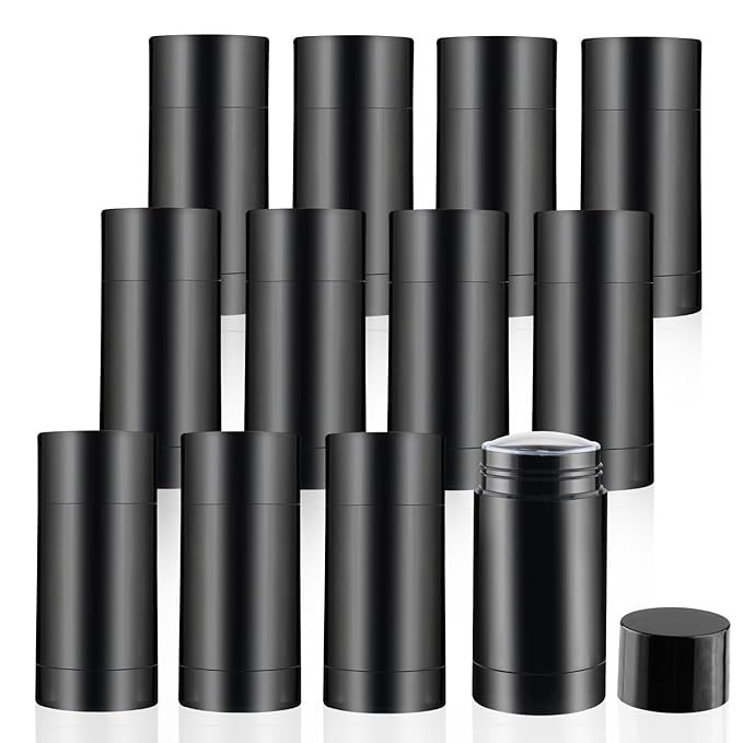 12 Pieces 15g Black Plastic Deodorant Containers,Empty 1/2 oz Travel Lip Balm Tubes,Refillable Twist-UP Solid Perfume Tubes,Lipstick Tubes for DIY