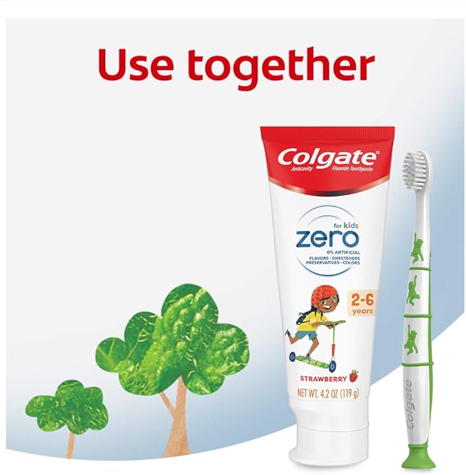 Colgate Zero Kids Toothbrush with Extra Soft Bristles and Suction Cup Holder, BPA Free - 2 Count
