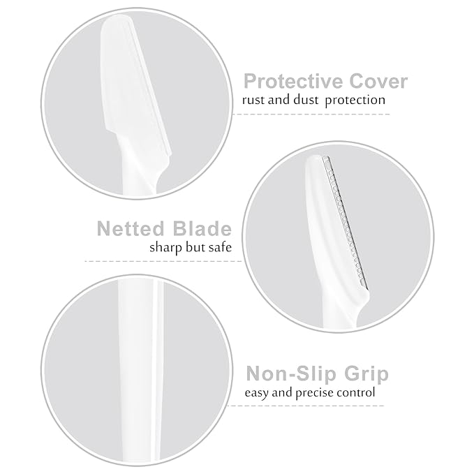 12 Pcs Eyebrow Razors, Face Razors Multipurpose, Exfoliating Dermaplaning Tools, Eyebrow Trimmers Shaver with Safety Cover, Facial Hair Removal for Women Men Body Use (White)