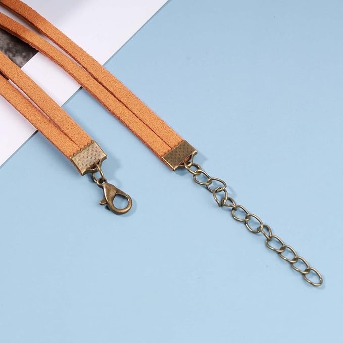 Boho Layered Suede Choker Necklace Tiny Leaf Pendant Necklace Chain Brown O Ring Leather Choker Necklace Turquoise Bead Necklace Chain Jewelry for Women and Girls