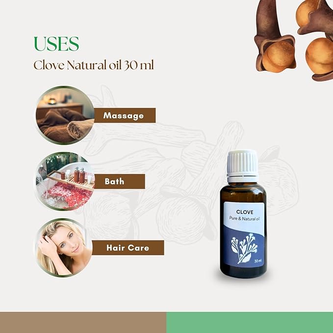 Roots & Above Clove Essential Oil 1.01 oz/30ml Pure Natural Cold-Pressed Oils for Skin, Hair, Massage, Diffusers, Humidifiers, DIY Beauty, Home Candle Making & Self-Care