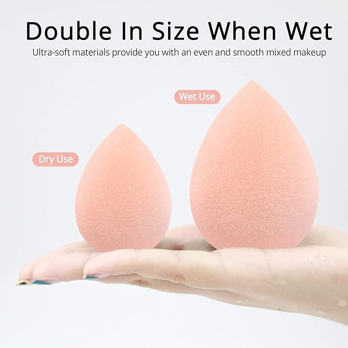 BEAKEY Makeup Sponge Set, Foundation Blending Sponge, Beauty Sponges Flawless for Liquid, Cream, and Powder, Microfiber Latex-Free and Vegan Boun Boun Sponges, 5 Pcs Pink Makeup Sponges