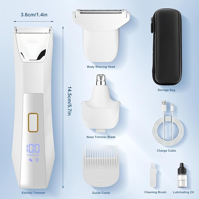 Suttik Bikini Trimmer for Women, 3 in 1 Electric Shaver for Women, Waterproof Pubic Body and Nose Hair Trimmer, Rechargeable Electric Razor for Underarm Leg Arm Body Nose