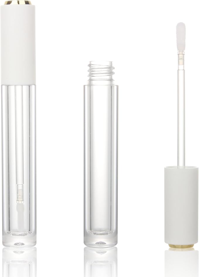 COSIDEA 10pcs Empty Round 4ml 0.13oz lip gloss tubes with soft silicon tip wand Gold white lid Lipgloss tube containers for lip oil packing