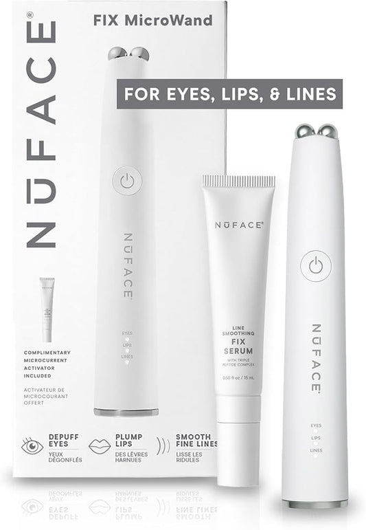 NuFACE FIX MicroWand Microcurrent Facial Device, FDA Cleared - Eyes, Lips & Lines Treatment with Serum Activator - Lip Plumper, Eye Depuffing Wand, Wrinkle & Smile Line Reducer, 3 On-the-Go Modes