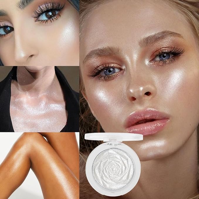 Pearl White Face Highlighter Makeup Shimmer Glitter Rose Sparkly Highlighters Makeup Powder Palette for Face Cheek Skin iluminadores iluminador (pearl white)