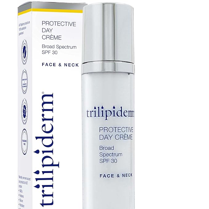 Trilipiderm Protective Day Crème, Broad Spectrum SPF 30 – Lightweight, Fast-Absorbing Moisturizing Sunscreen Protects while helps boost collagen and fight free radical damage