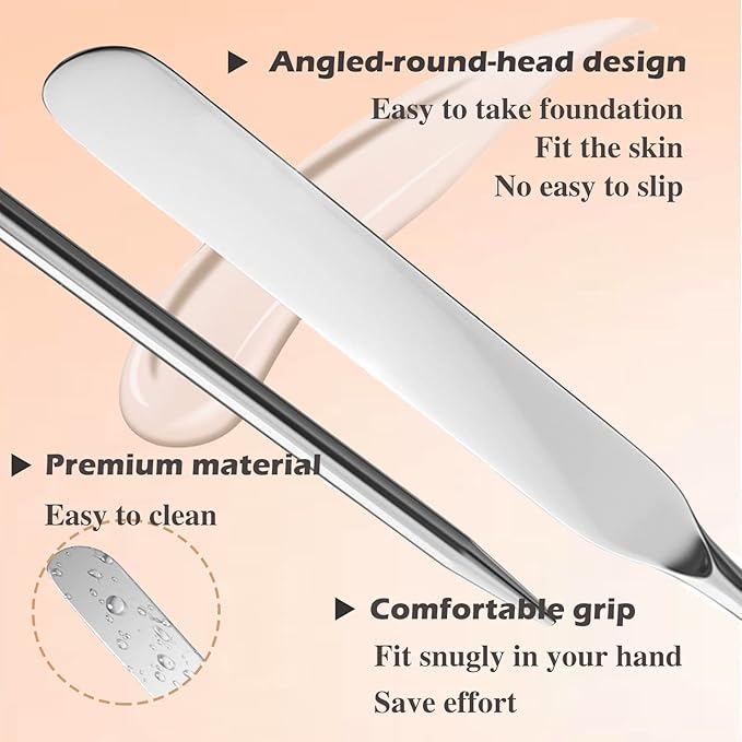 Picasso Makeup Spatula and Palette Set, Korean Makeup Spatula with Leather Cover, Stainless Steel Makeup Palette with Scraper Tool, Metal Foundation Palette for Cosmetic Pigment Blending（SS）