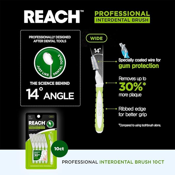 Reach Interdental Brush Wide 1.3mm | Removes up to 30% More Plaque | Special Designed for Gum Protection, PFAS Free | 10 Brushes (Pack of 2)