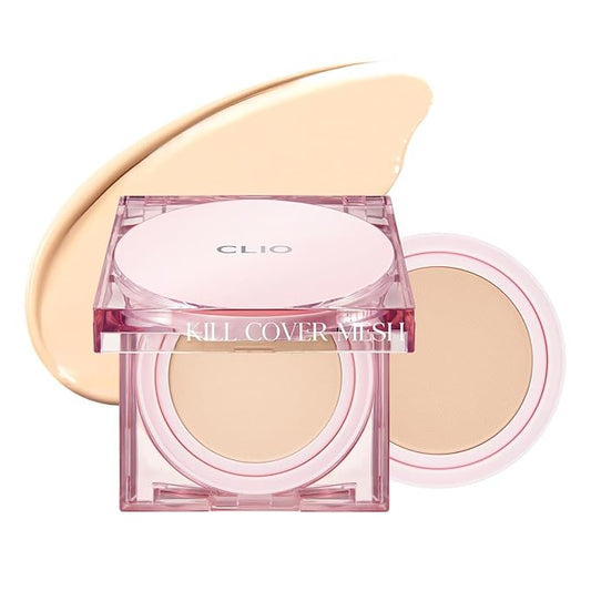 CLIO Kill Cover Mesh Glow Cushion Foundation ([Refill Included] 15g*2, 21N LINEN), Glass Skin, Long-Lasting, Lightweight, Buildable Coverage, Glowy Skin Makeup