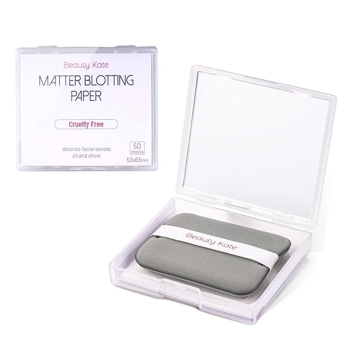 2 Pack Matter Blotting Paper for Oily Skin Total 100 Sheets with Mirror Case and Makeup Puff - Easy Dispensing Oil Blotting Sheets for Face,Makeup Friendly Oil Absorbing Sheets
