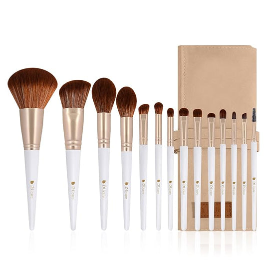 DUcare Makeup Brushes with Bag - 14Pcs Professional Synthetic Make Up Brushes Set for Blush Concealer Foundation Bronzer Powder Eyebrow Contour Eyeshadow Blending Makeup Brush Set Mekaup bag, White