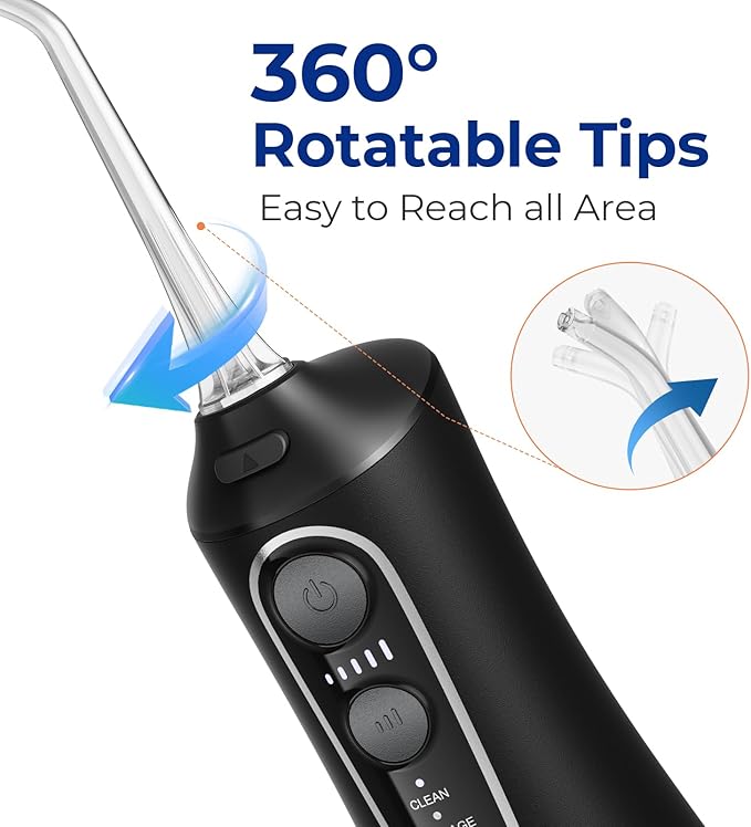 Bitvae C6 Water Flossers for Teeth - Cordless Water Dental Flosser Teeth Picks for Travel with 6 Jet Tips, 3 Modes 5 intensities, IPX7 Waterproof Portable & Rechargeable Oral Irrigator Cleaner, Black