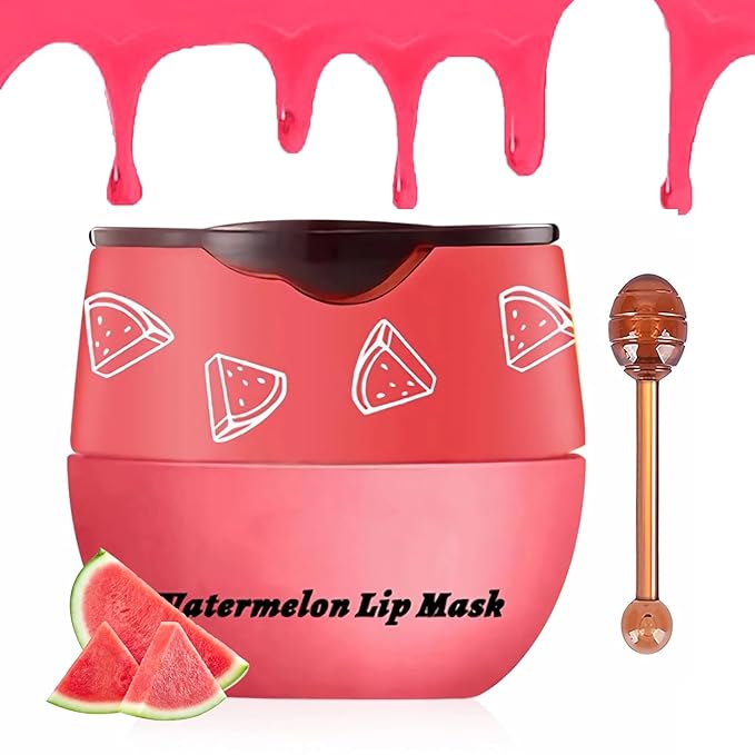 Bee Lip Balm Honey Pot,Honey Strawberry Apple Lip Mask,Lip Balm Moisturizing Lip Sleep Mask with Stick Hydrating & Prevention Dry and Cracked (Watermelon)